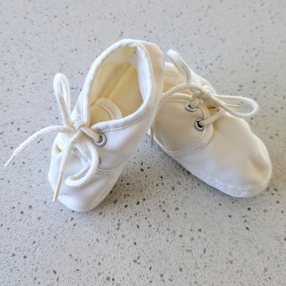 Charming White Newborn Baby Shoes With Laces, Soft, Cloth